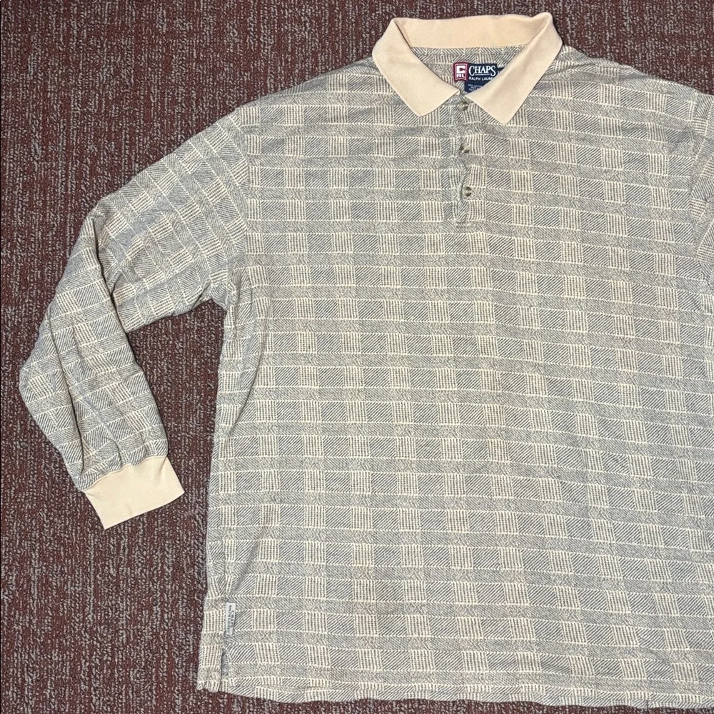 Vintage 90’s Chaps Ralph Lauren Beige and Cream Polo Shirt rugby style shirt
